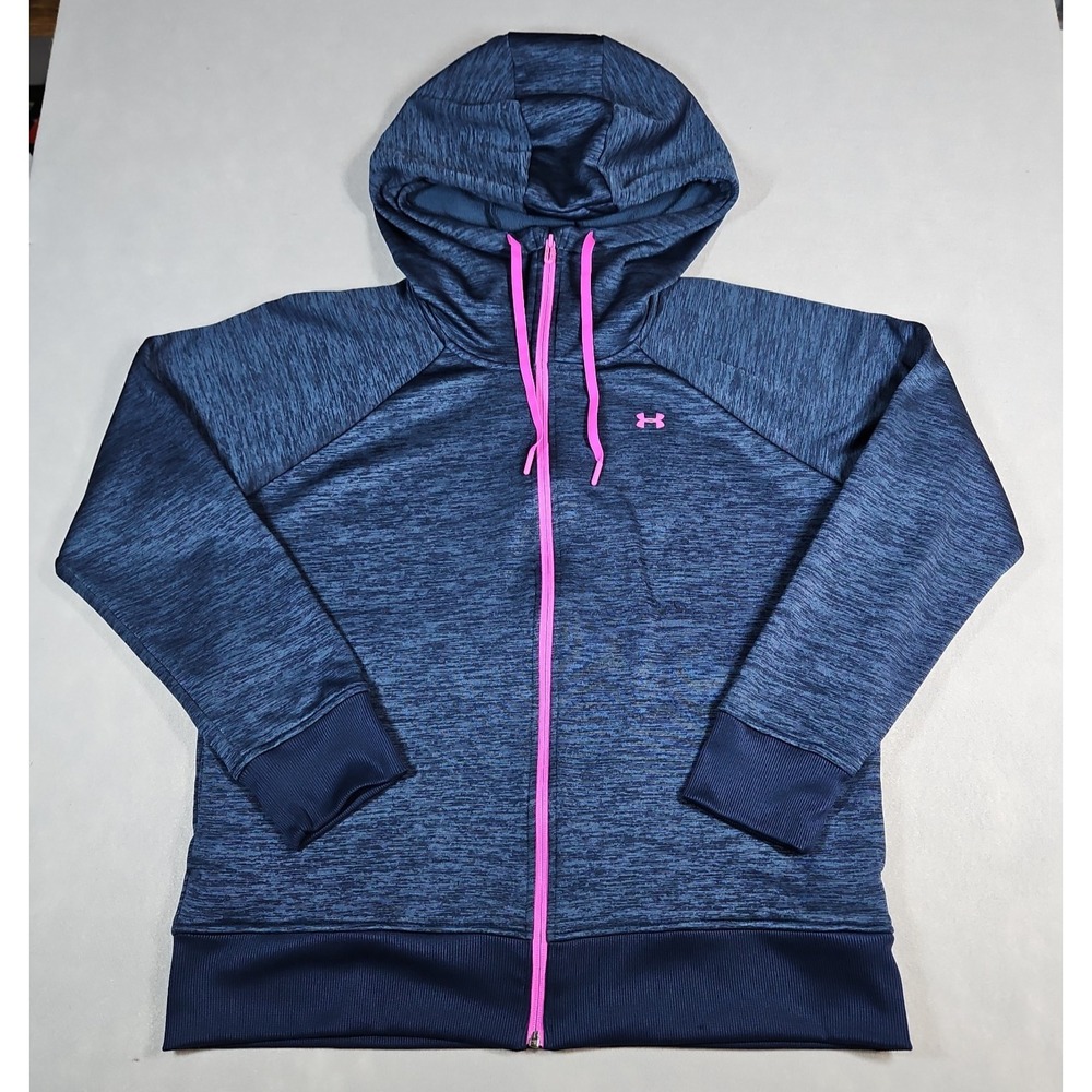 Under Armour Coldgear Womens Heather Blue Zip Front Hooded Jacket Size Large